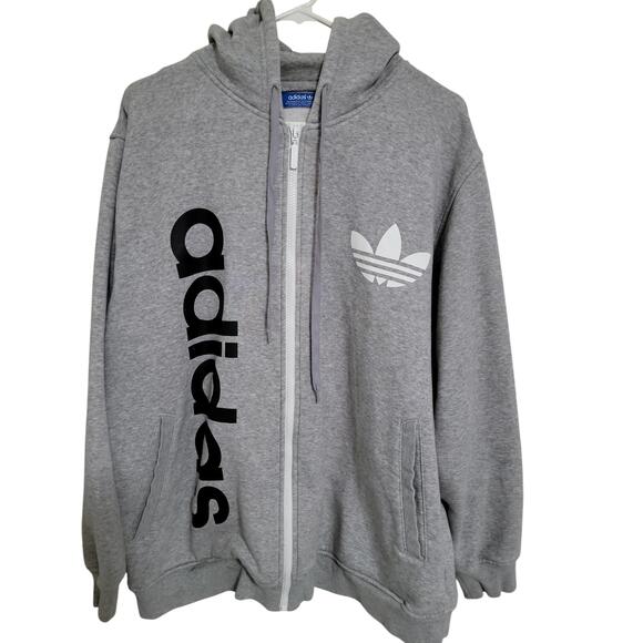 adidas Other - Adidas Grey Zip-Up Hoodie Brand Logo Drawstring Hood Unisex Type XL